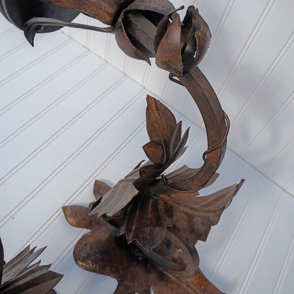 Large Metal Wall Sconces Candelabras Torch Candle Holder Mexican MCM Vtg 16 inch - Picture 9 of 16